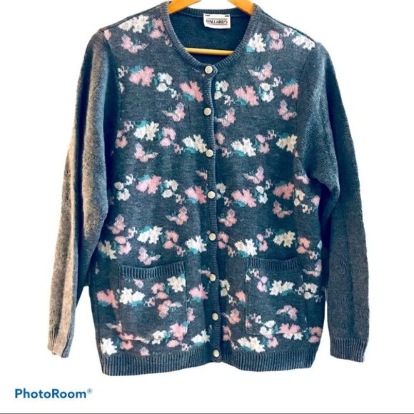 D’allaird’s floral Grandma vintage Grey sweater M - Picture 2 of 12